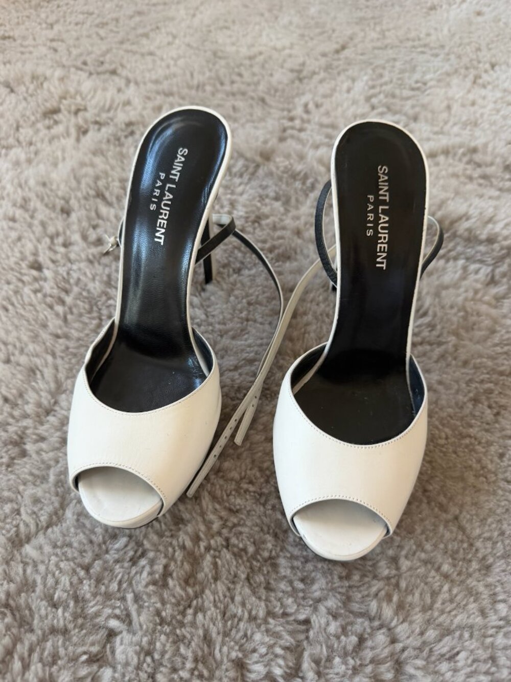 Saint Laurent Peep Toe Slingback Heels in Ivory/White